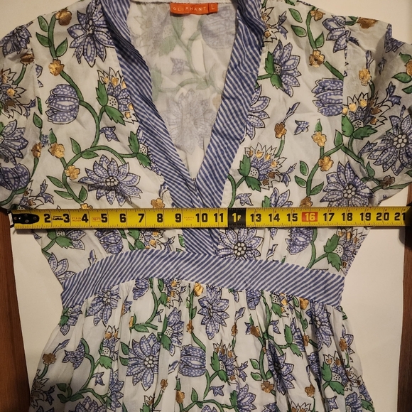 Oliphant V-Neck Cuffed Maxi Dress Women's L Presidio Blue Print Floral - Picture 5 of 6